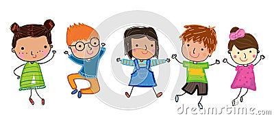 Cute happy cartoon sketch kids Vector Illustration